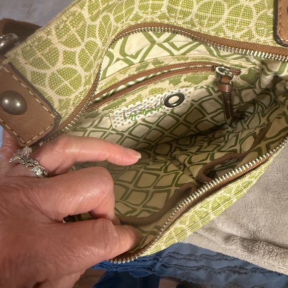 Fossil Green Geometric Margot Canvas Adjustable Crossbody Purse Shoulder Bag - Picture 8 of 11